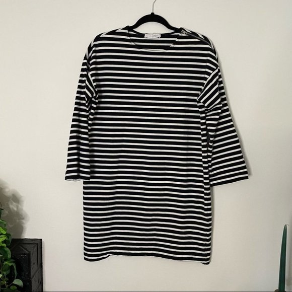Everlane black and white stripe Breton 3/4 sleeve dress size S - Picture 3 of 9